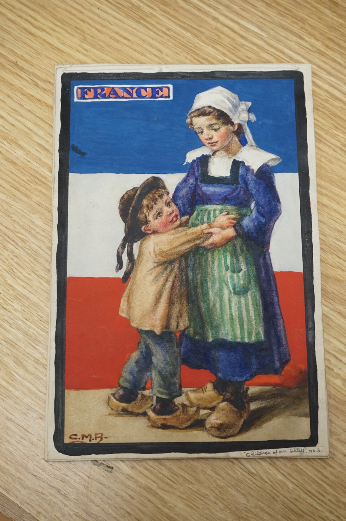 Cicely Mary Barker (1895-1973), a set of eight original watercolours for children's postcard designs, WWI Children of our Allies, to include Great Britain, France and Belgium, each initialled, unframed, 23 x 16cm